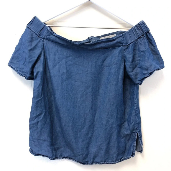 Thread & SUPPLY blue chambray off shoulder top - Picture 4 of 6
